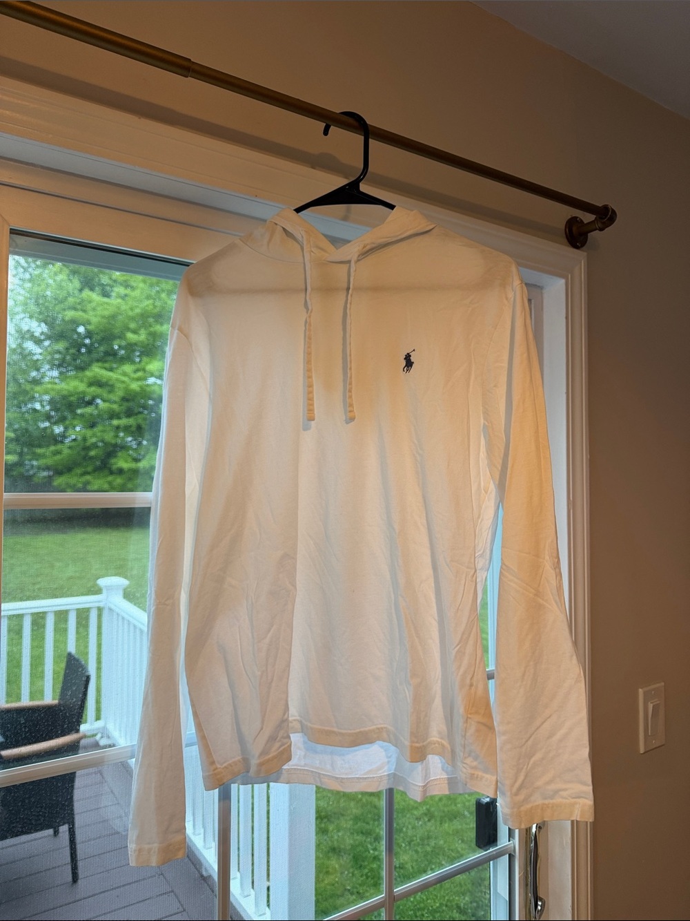 Ralph Lauren White Hooded Long Sleeve Tee with Navy Pony